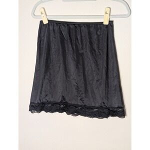 Sliperfection Black Lace Trim Half Slip Skirt Vintage Made in USA Large 8334
